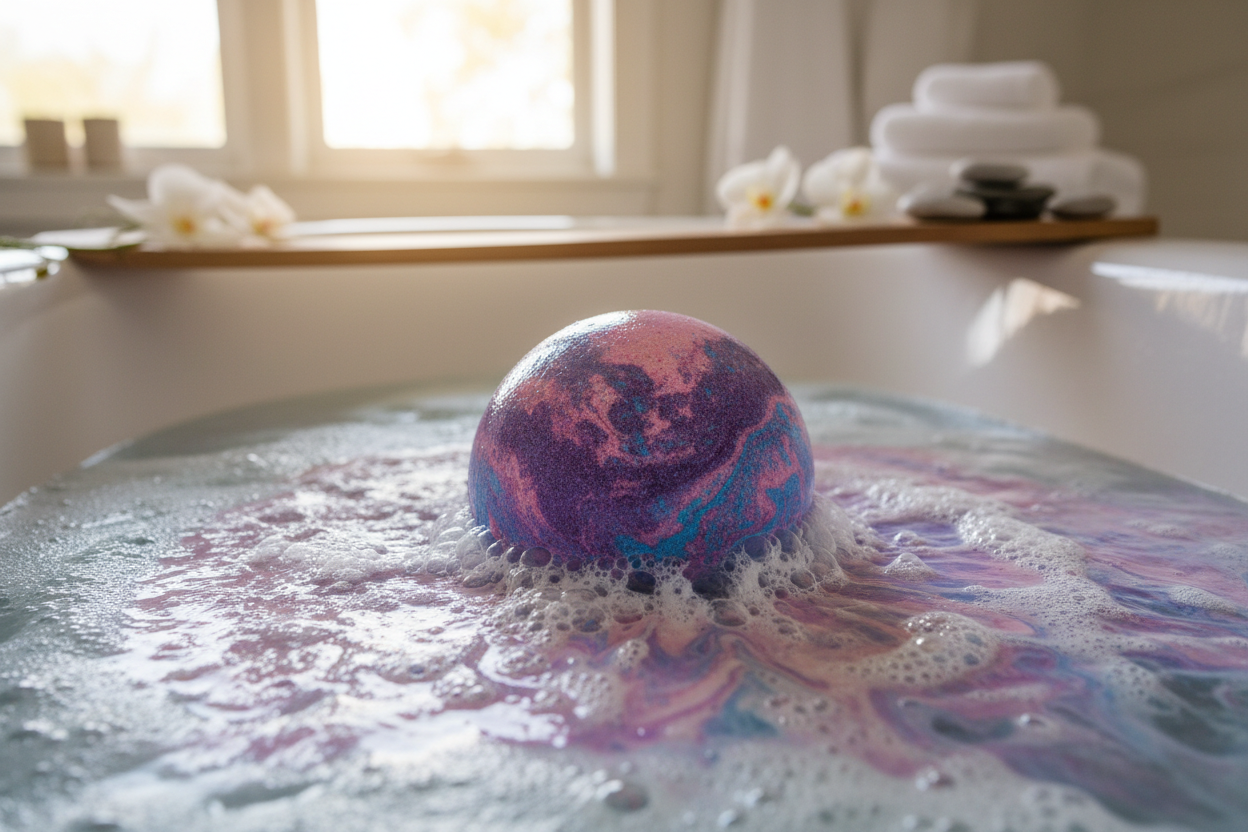 Bath bomb fizzing in water